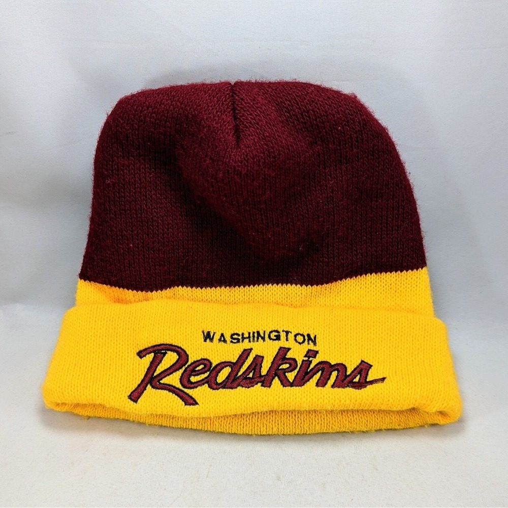 Washington Redskins Hat Knit Beanie Winter Script Spell Out VTG 90s Sports Spec